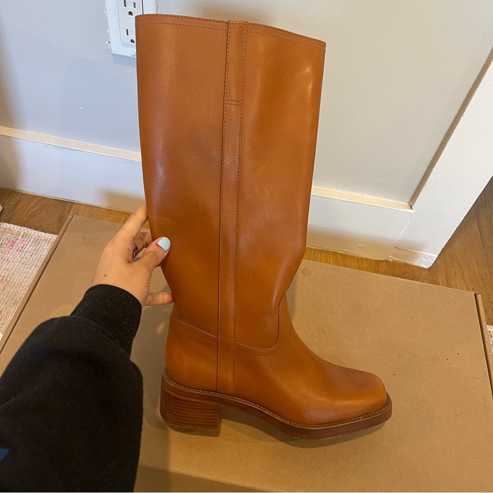 Reformation Frances Knee High Boots in Whiskey Leather Size 9